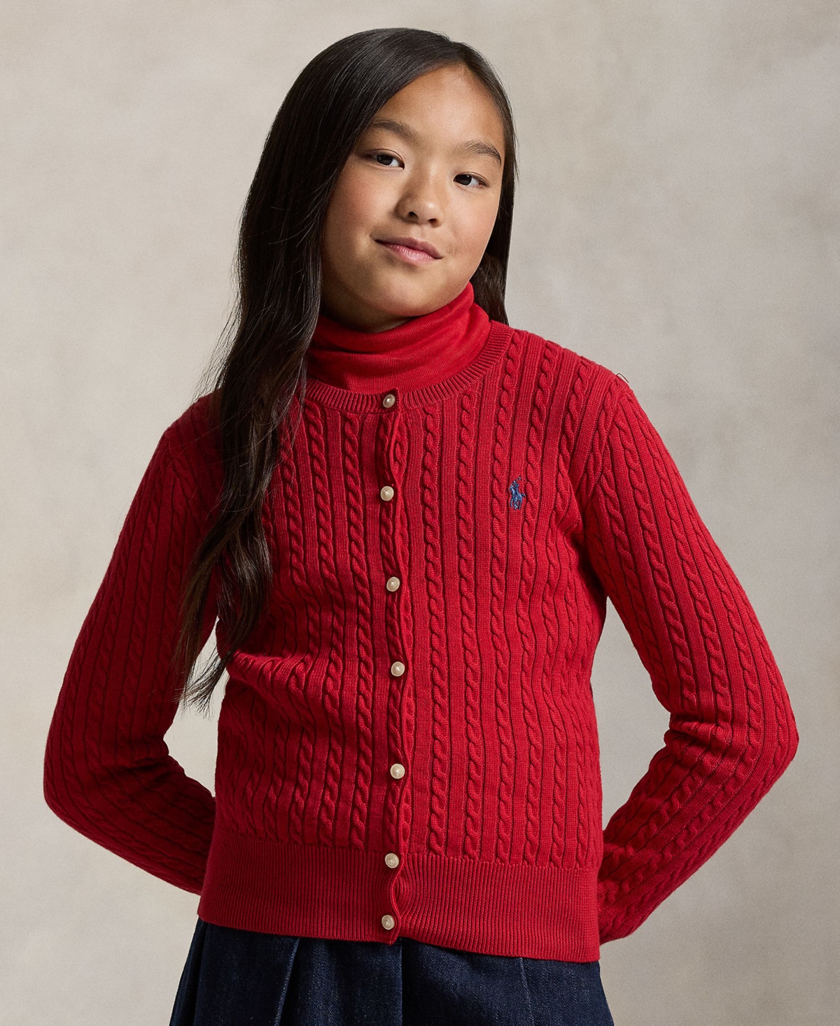 Polo Ralph Lauren Big Girls Mini-Cable Cotton Cardigan