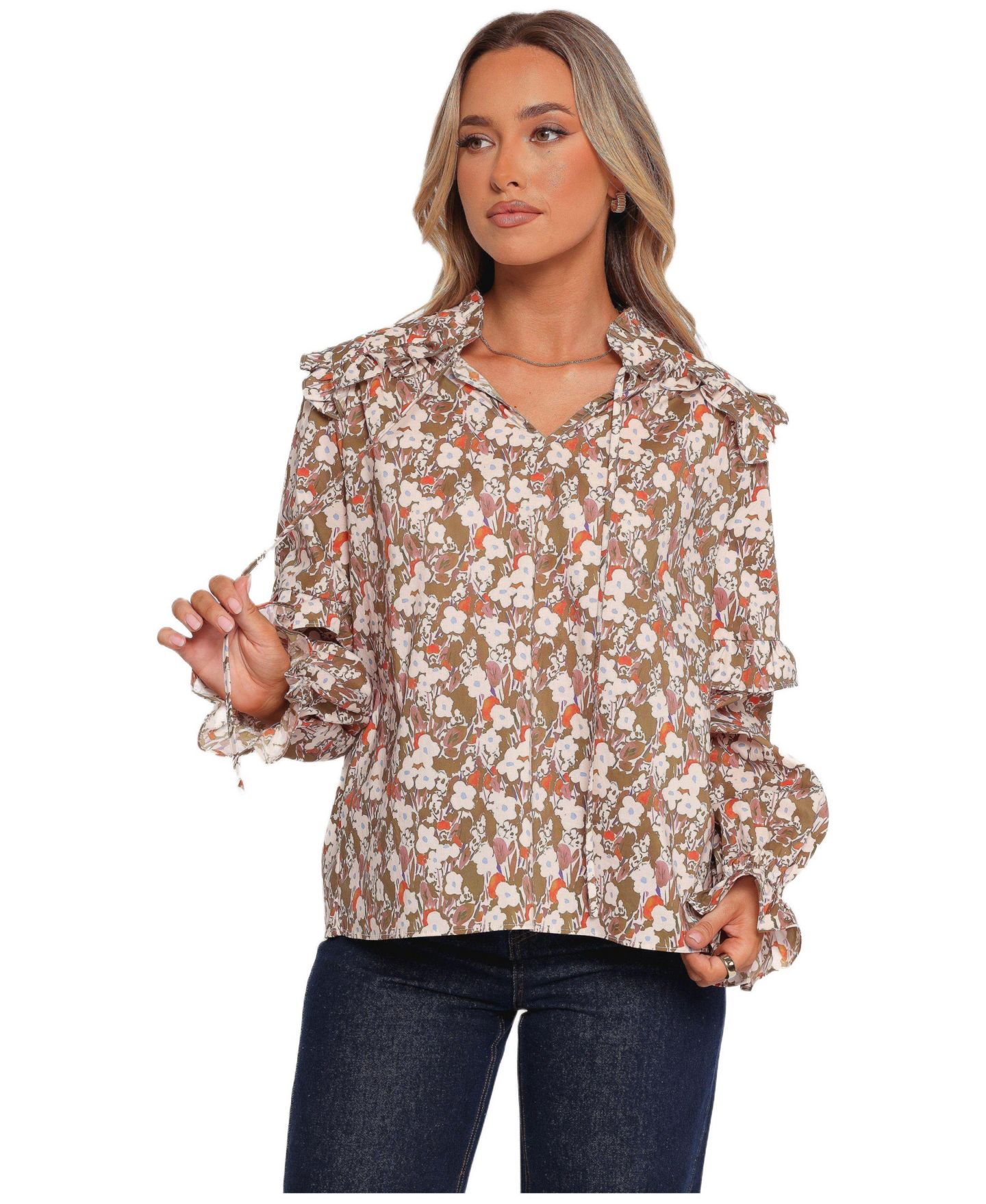 Женский топ Petal and Pup Selmah Long Sleeve - Cream Olive Orange, цвет: Кремовый оливковый оранжевый — фото 1