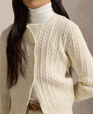 Girls 7-16 Metallic Cable Cotton-Blend Cardigan Sweater