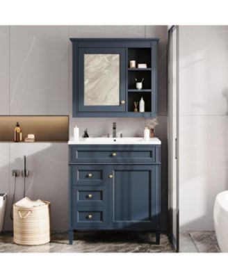 30'' Bathroom Vanity with Top Sink, Mirror Cabinet, 2 Drawers & Tip-out Drawer