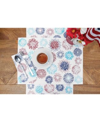 Patriotic Red & Blue Firework Sparkle 4th of July Cotton Tabletop Placemats, Set of 6, 14" x 20"