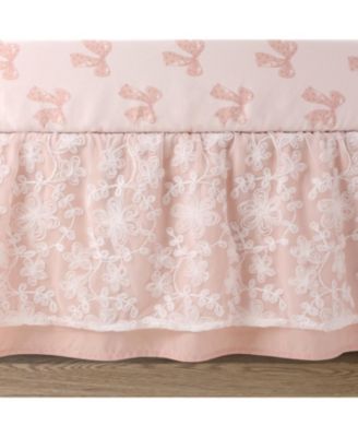 3 Piece Baby Crib Bedding Set for Girls - Cotton Fitted Crib Sheet, Layered Dust Ruffle, Comforter, Pink, Gold, Floral - Grace
