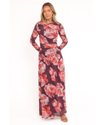 burgundy dresses at macy's Burgundy Lace Bodice Flare Sleeves Chiffon Mother of the Bride Dress