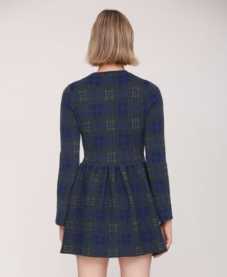 Women's Basque Waist Long Sleeve Sweater Dress