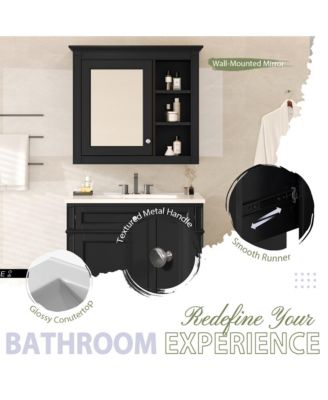 30'' Bathroom Vanity with Top Sink, Mirror Cabinet, 2 Drawers & Tip-out Drawer