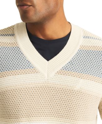 Men's Striped Long-Sleeve V-Neck Sweater