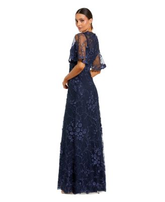 Women's Flutter Sleeve Floral Embroidered Net Gown