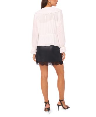 Women's V-Neck Front Ruffle Long Sleeves Top