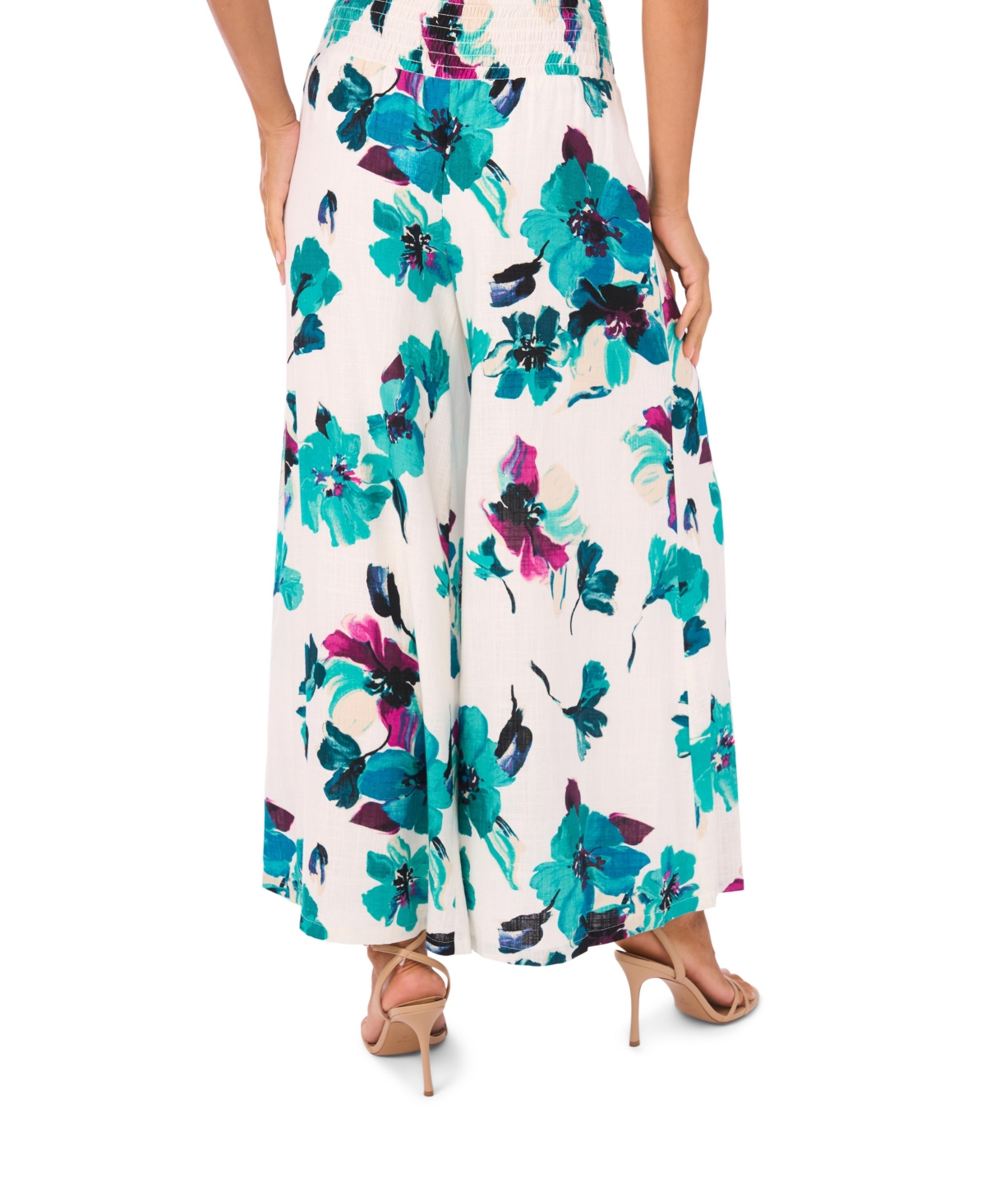 Vince Camuto Floral Wide Leg Pull-on Pants In Green