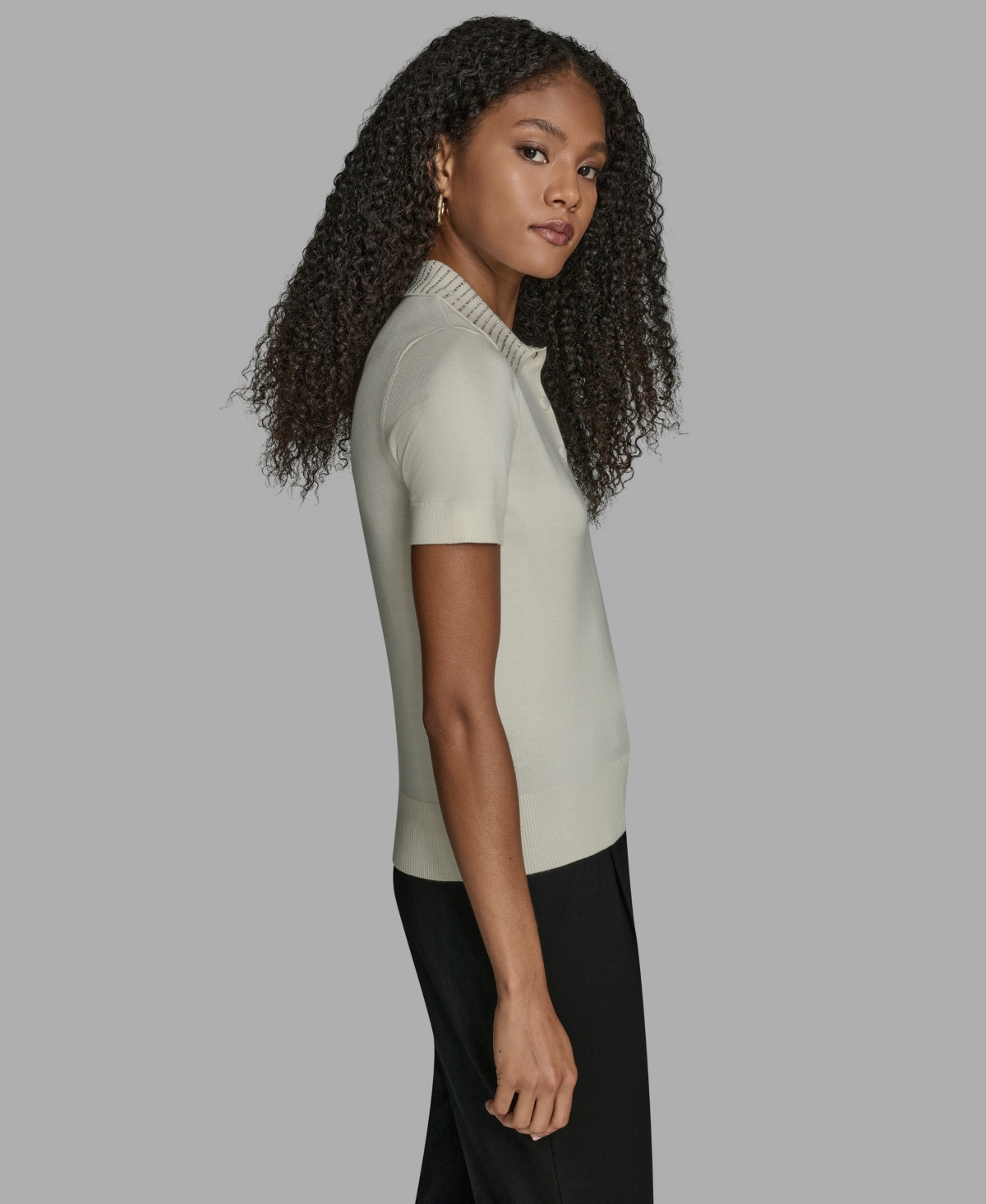Bcbg Women's Short Sleeve Collared Neck Top In White