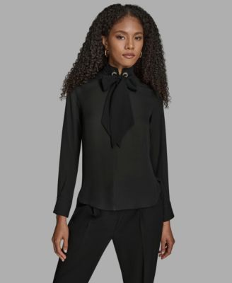BCBG - Women's Long Sleeve Tie Neck Blouse