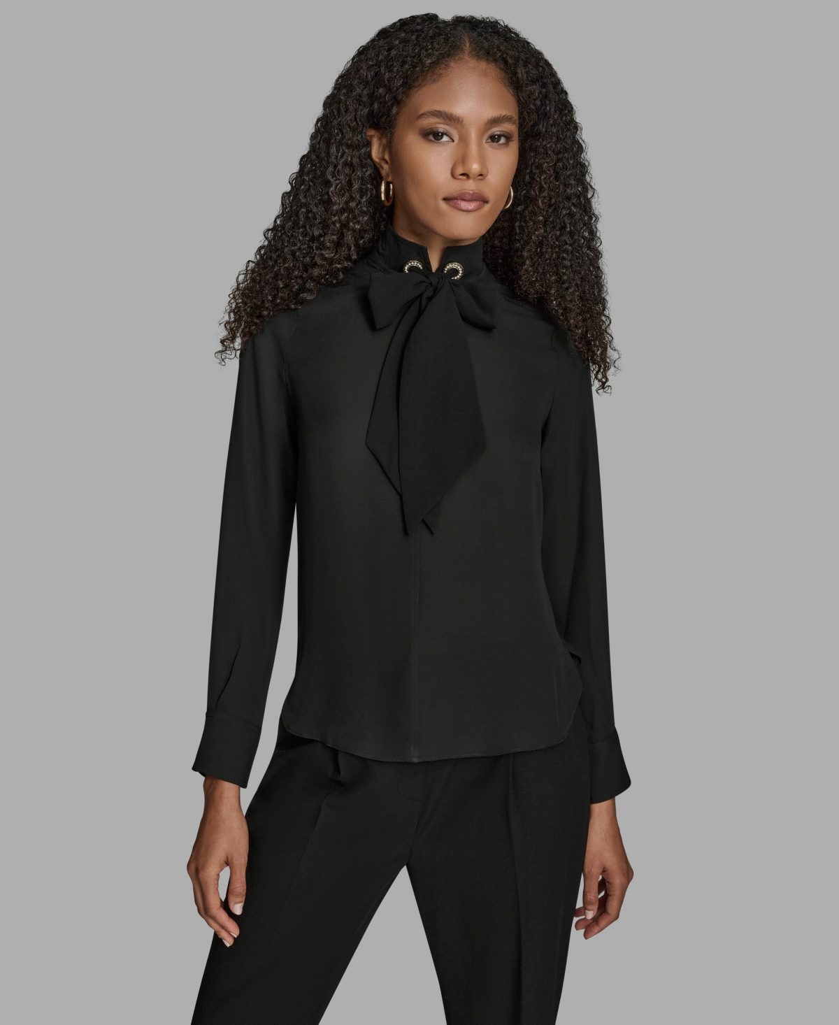 Bcbg Women's Long Sleeve Tie Neck Blouse In Black