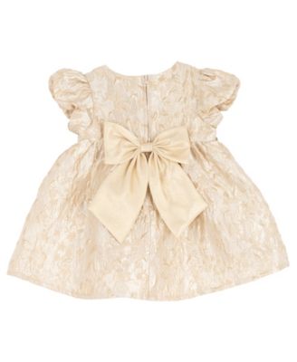 Baby Girls' Gold Brocade Puff Sleeve Dress and Diaper Cover, 2-Piece Set