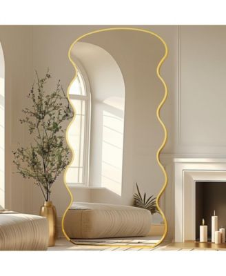 Full Length Mirror 76"x34" Wavy Mirror Full Length with Stand for Bedroom Living Room Cloakroom 