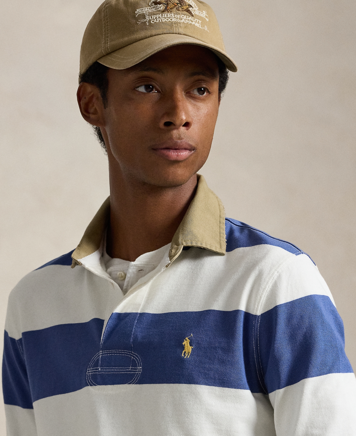 Polo Ralph Lauren Ralph Lauren Khaki-collar Striped Rugby Shirt In Blue
