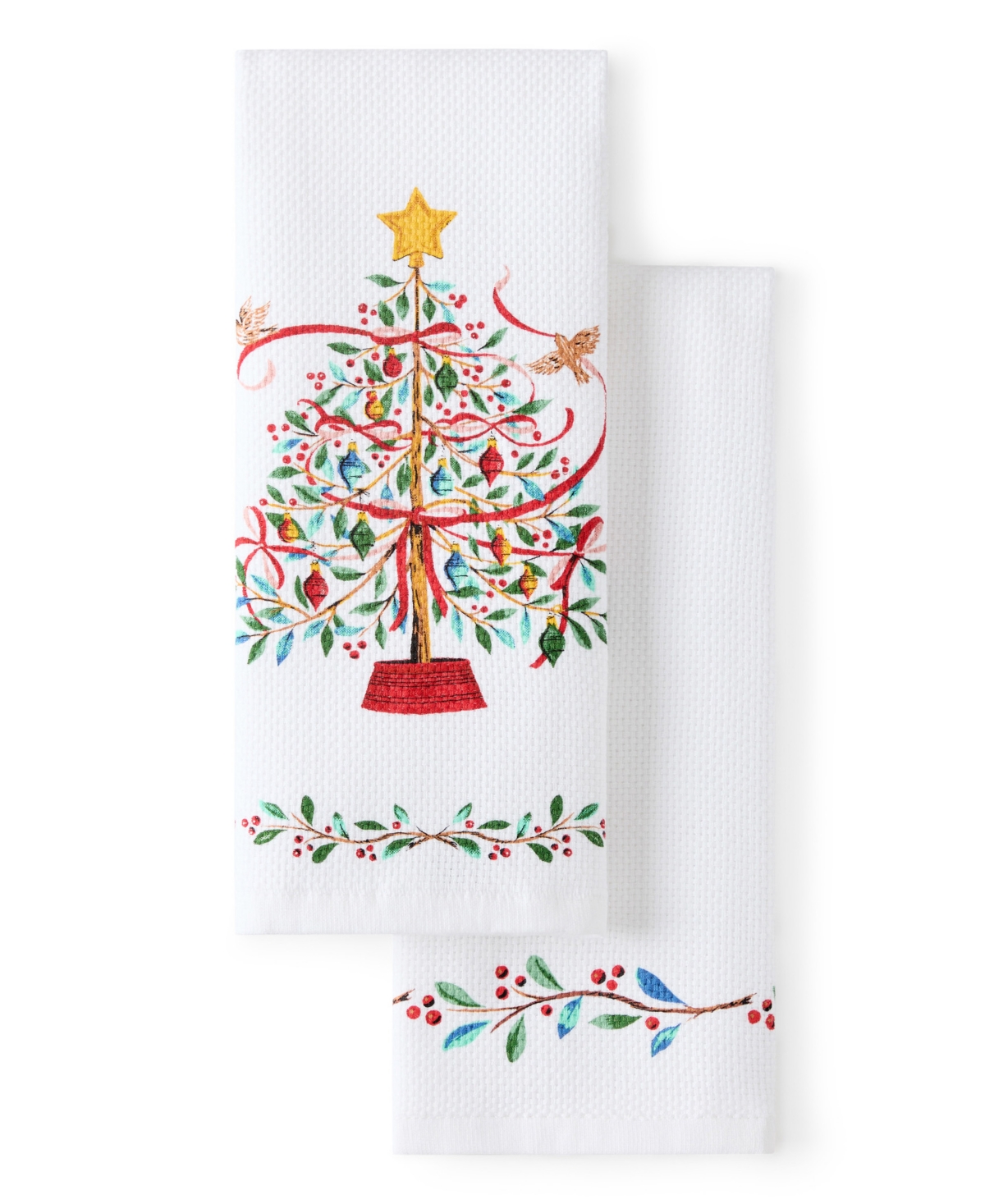 Fiesta Holiday Tree and Holly Sprig 2-Pc. Kitchen Towel Set