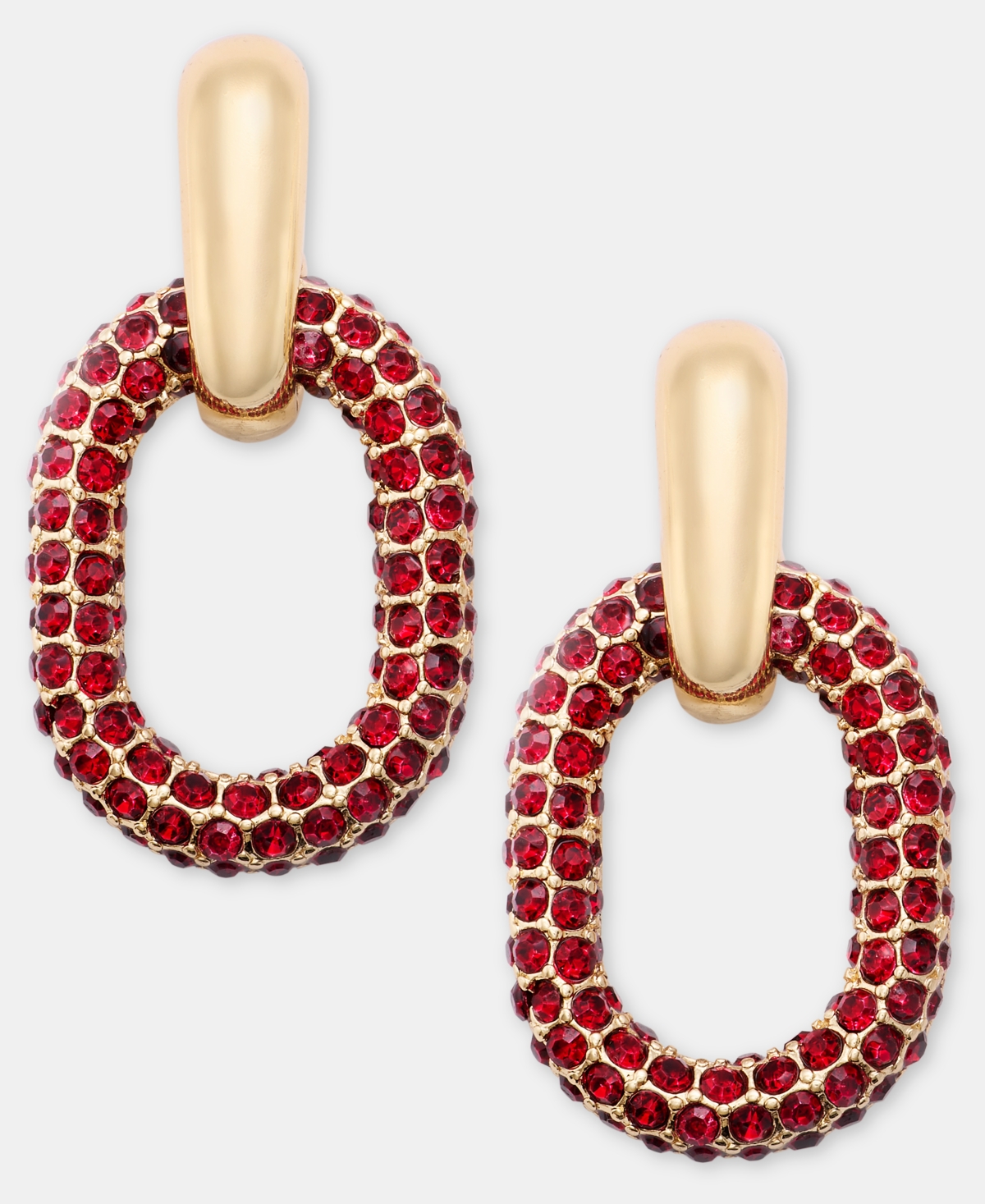 Inc International Concepts Pave Oval Drop Earrings, Macy's Exclusive In Red
