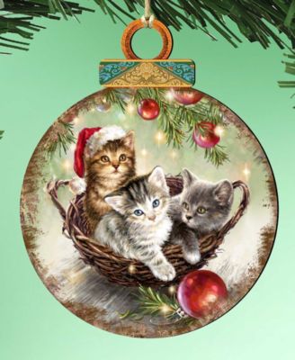 Christmas Kittens Wood Holiday Ornament
