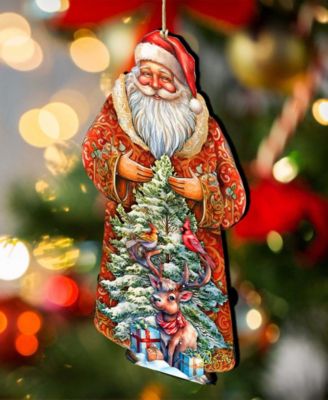 Santa with Forest Friends Wooden Ornament