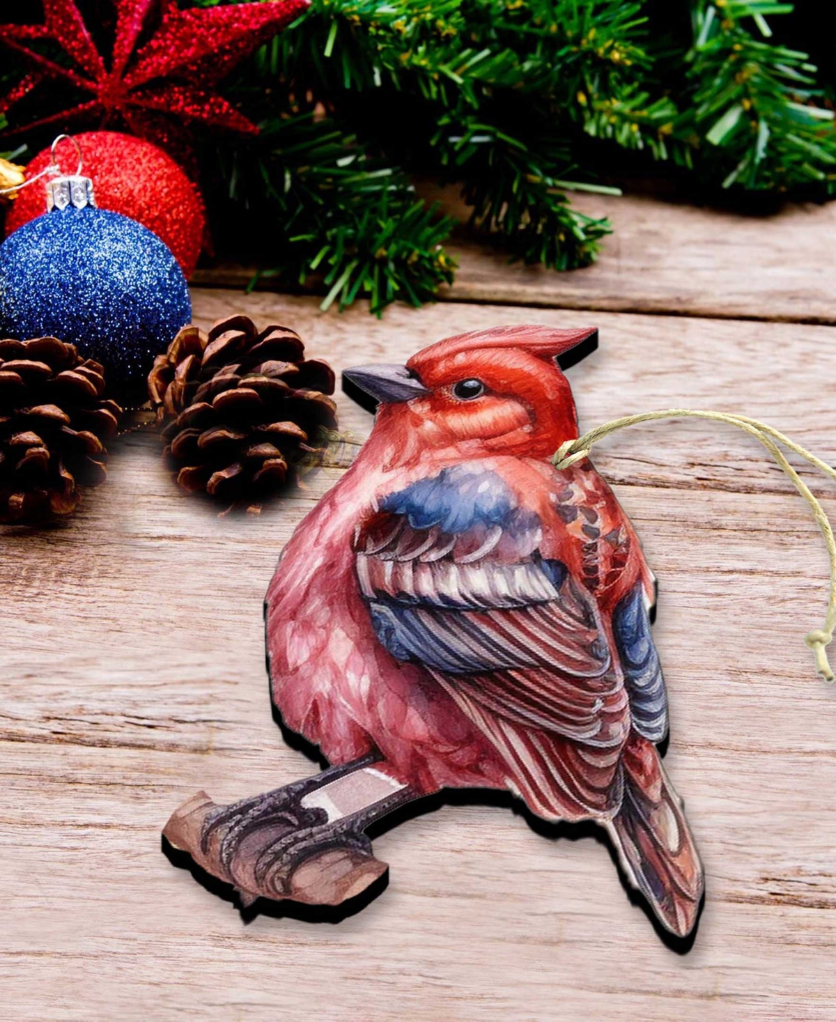 Designocracy Red Forest Bird Christmas Wooden Ornament