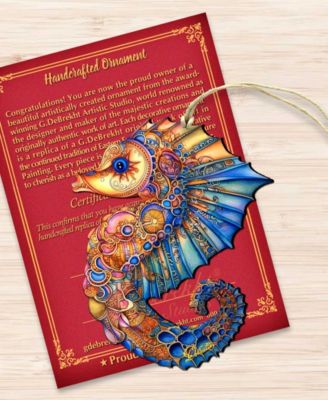 Mosaic Seahorse Christmas Wood Ornament