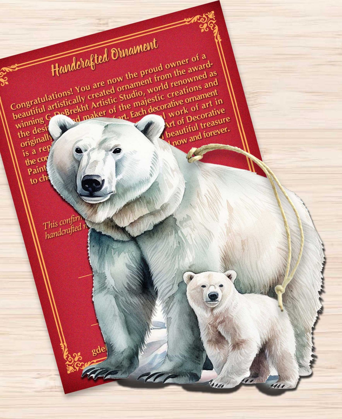 Designocracy Polar Bear And Cub Christmas Wood Ornament In Multi
