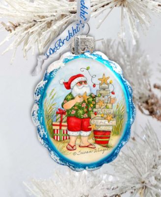 Santa with Christmas Tree Glass Ornament