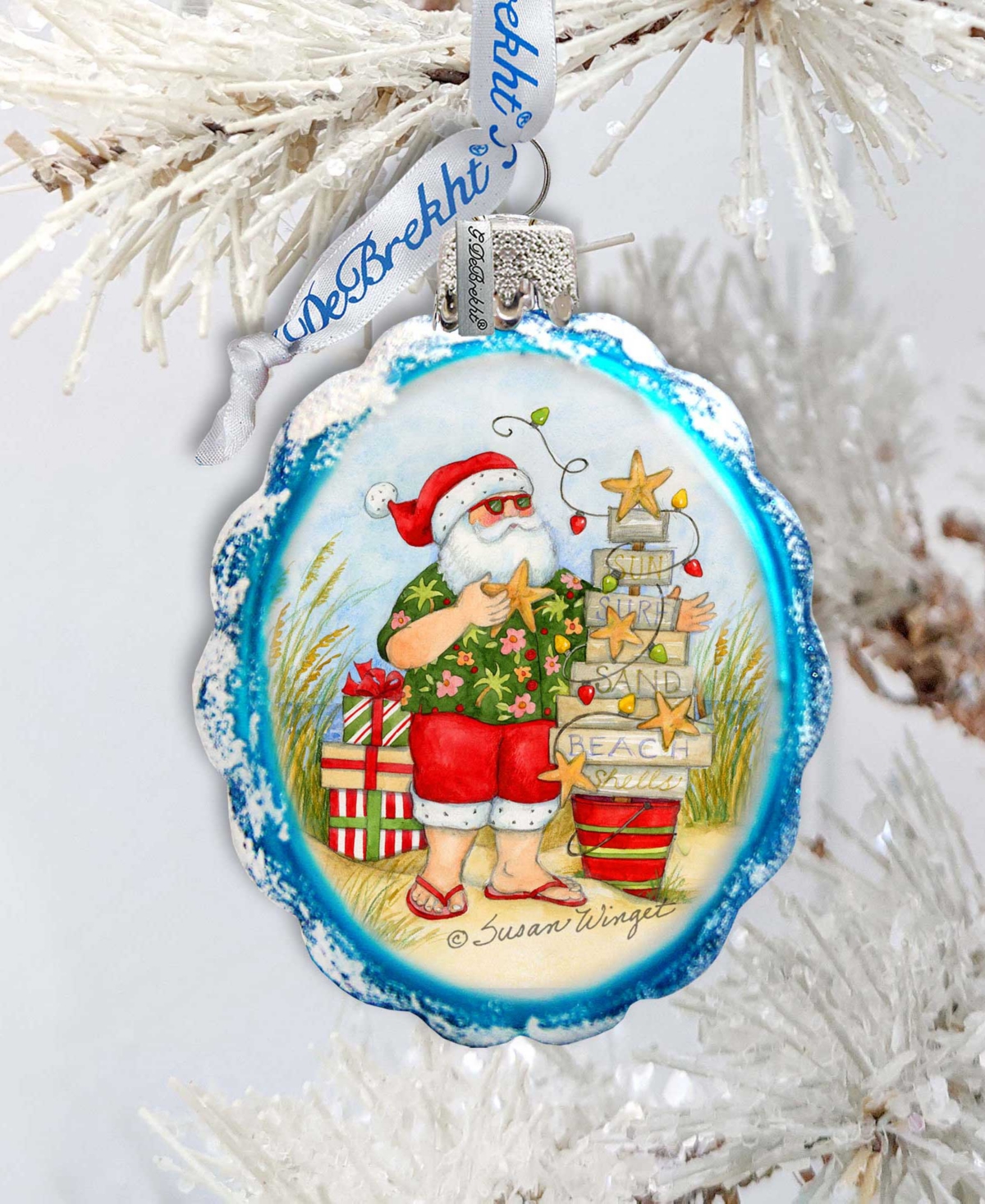 Designocracy Santa With Christmas Tree Glass Ornaments In Multi