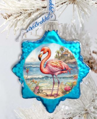 Flamingo Christmas Glass Ornament