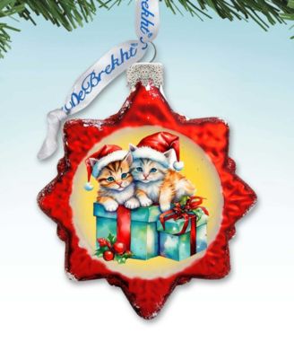 Kittens and Gifts Holiday Glass Ornament