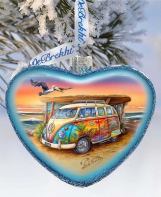 Surf Van Heart Glass Christmas Ornament