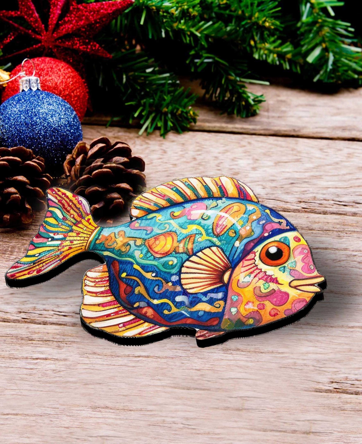 Designocracy Fish Wooden Clip-on Ornaments, Set Of 3 In Multi