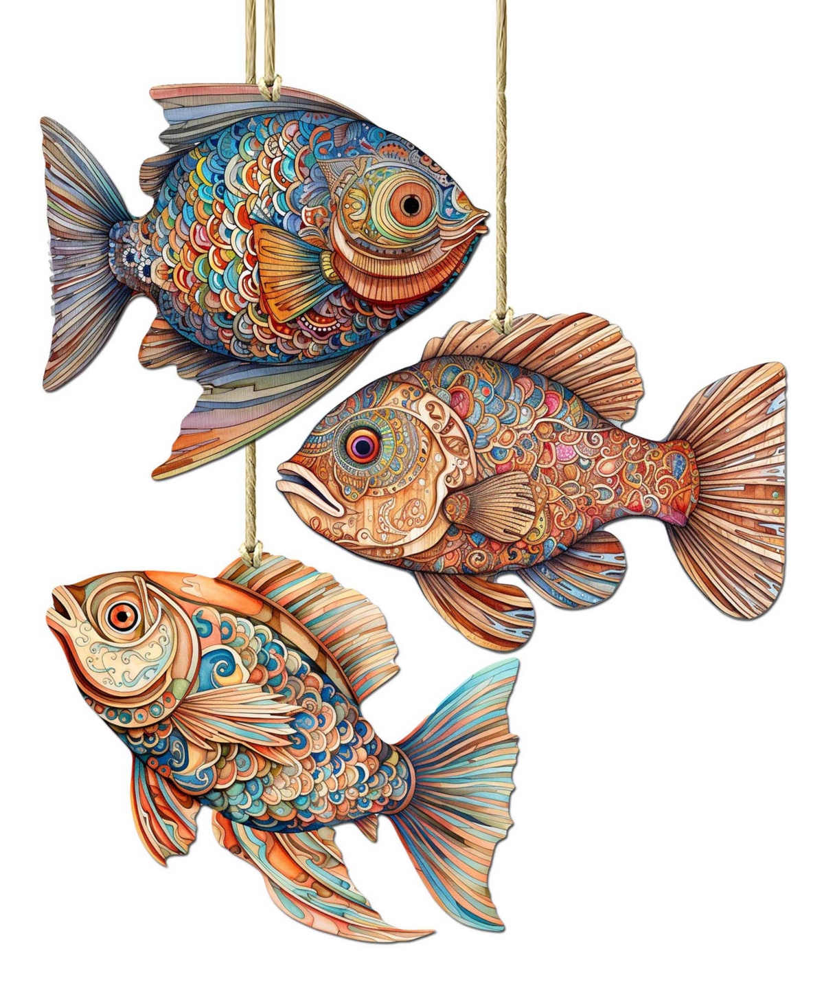 Designocracy Colorful Fish Holiday Ornaments, Set Of 3 In Multi