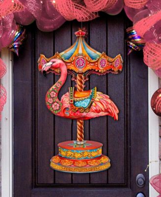 Pink Flamingo Carousel Holiday Door D&eacute;cor