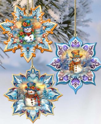Happy Snowman Snowflake Ornaments, Set 3