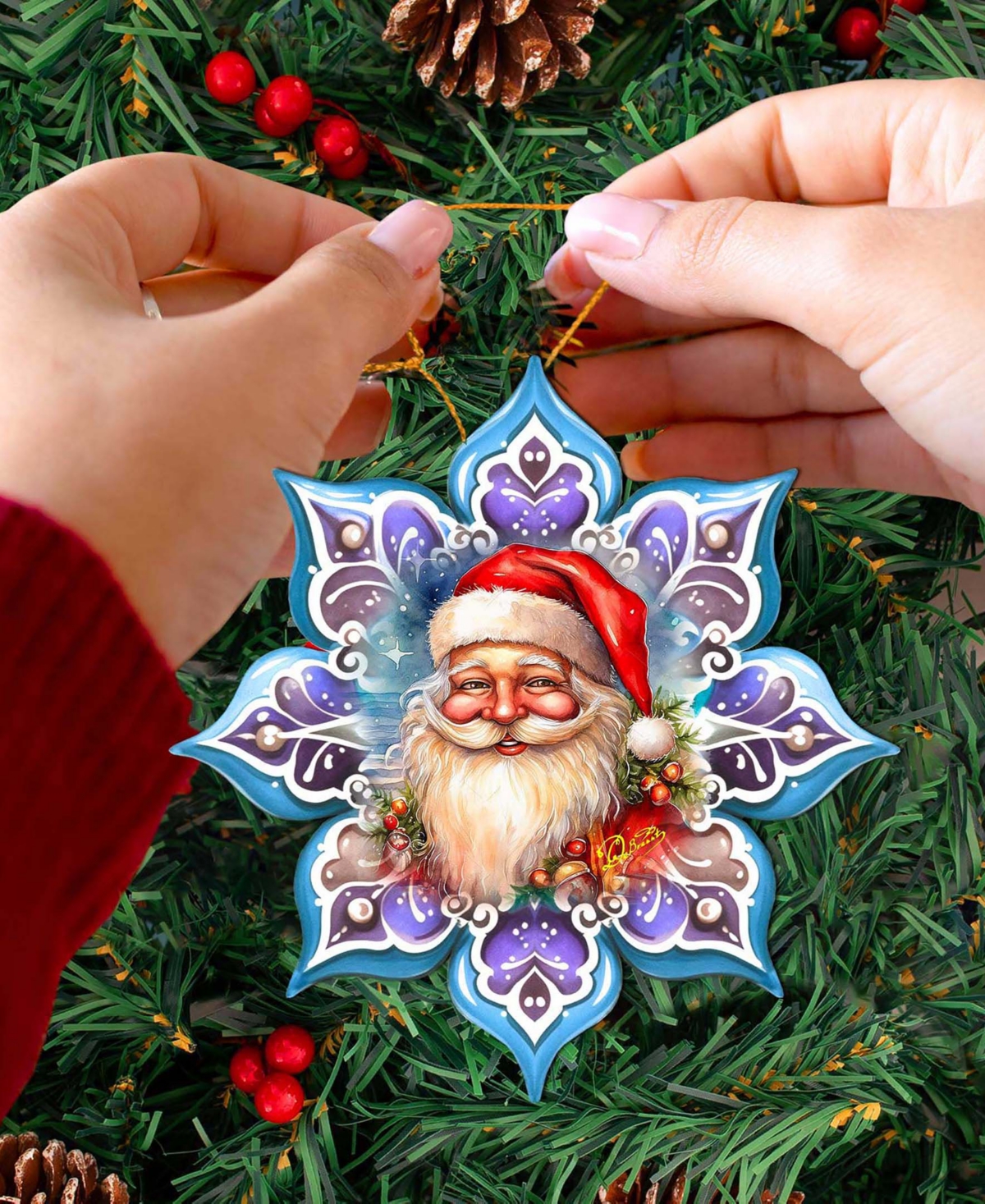 Designocracy Smiling Santa Snowflake Holiday Ornament In Multi