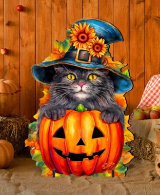 Black Cat with Pumpkin Outdoor D&eacute;cor