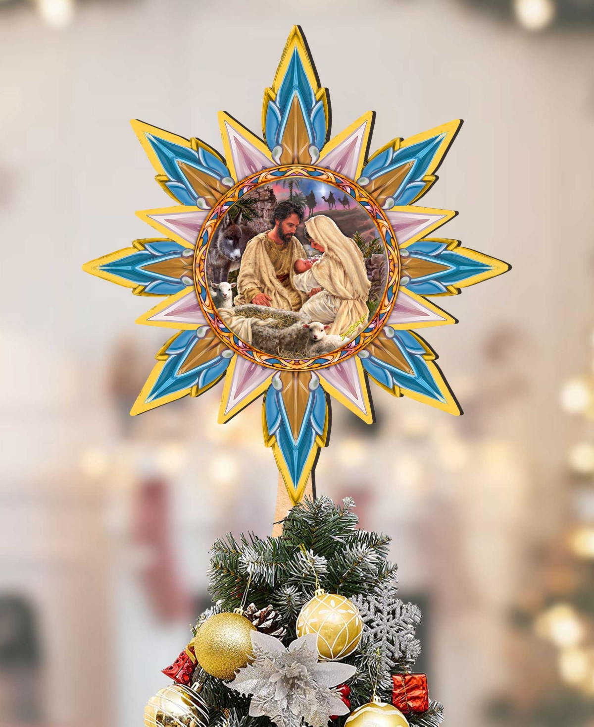Designocracy Classic Nativity Wooden Tree Topper In Multi