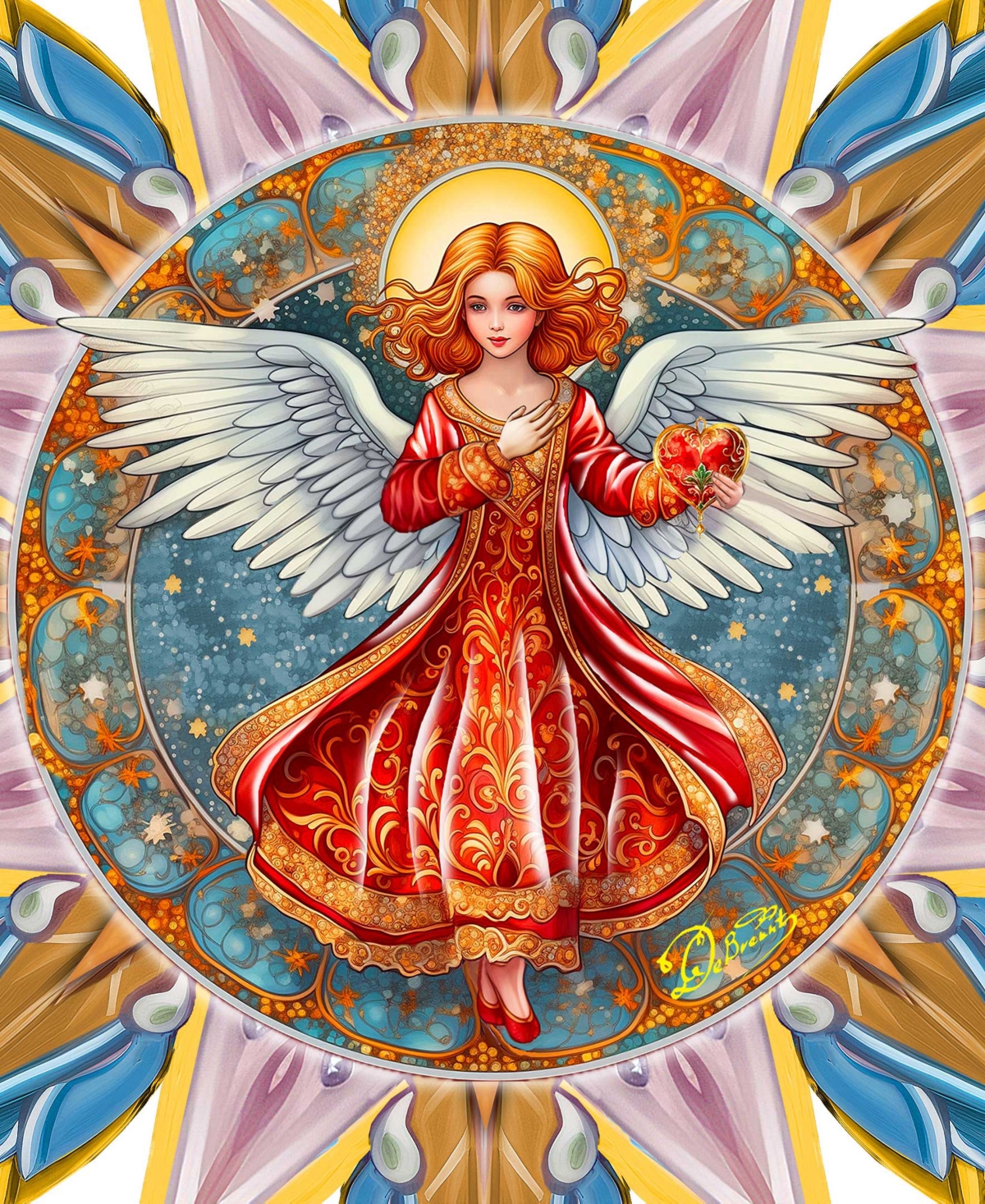 Designocracy Angel With Love Wooden Tree Topper In Multi