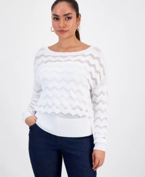 Petite Chevron Stitch Sweater - Bright White