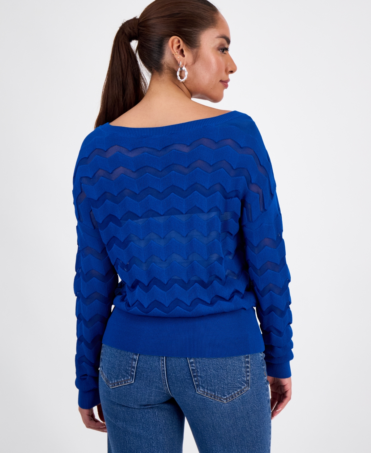 Inc International Concepts Petite Chevron Stitch Sweater, Macy's Exclusive In Blue