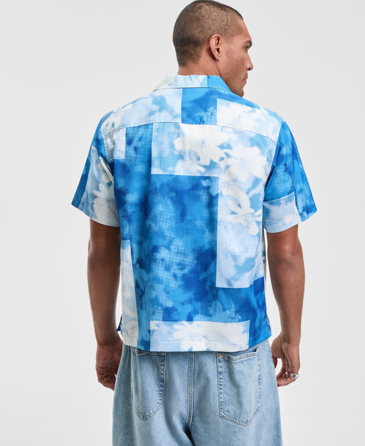 Mode of One Men's Relaxed Fit Short Sleeve Pointillism Print Button-Front Camp Shirt, Macy's Exclusive