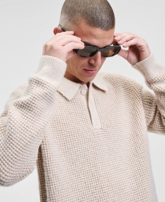 Men's Long Sleeve Waffle-Knit Polo Sweater, Macy's Exclusive