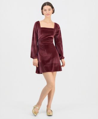 Sincerely Jules - Juniors' Long-Sleeve Velour Square-Neck Mini Dress