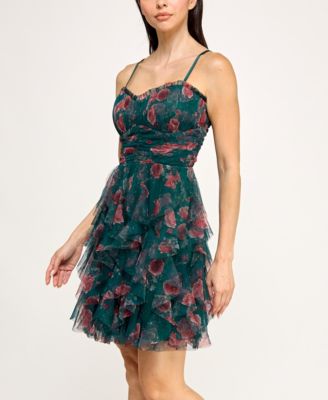 Juniors' Sleeveless Printed Mesh Dress
