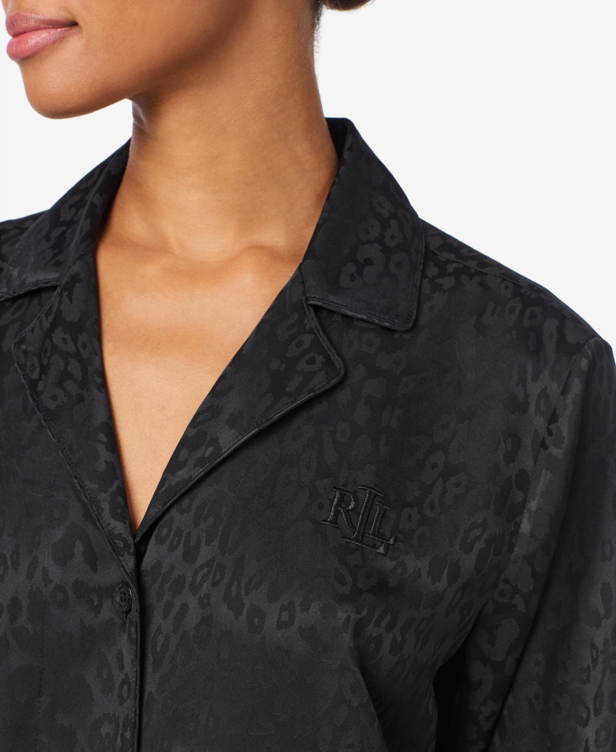 Ralph Lauren Lauren  Women's Notch Collar And Long Pant Pajama Set In Black