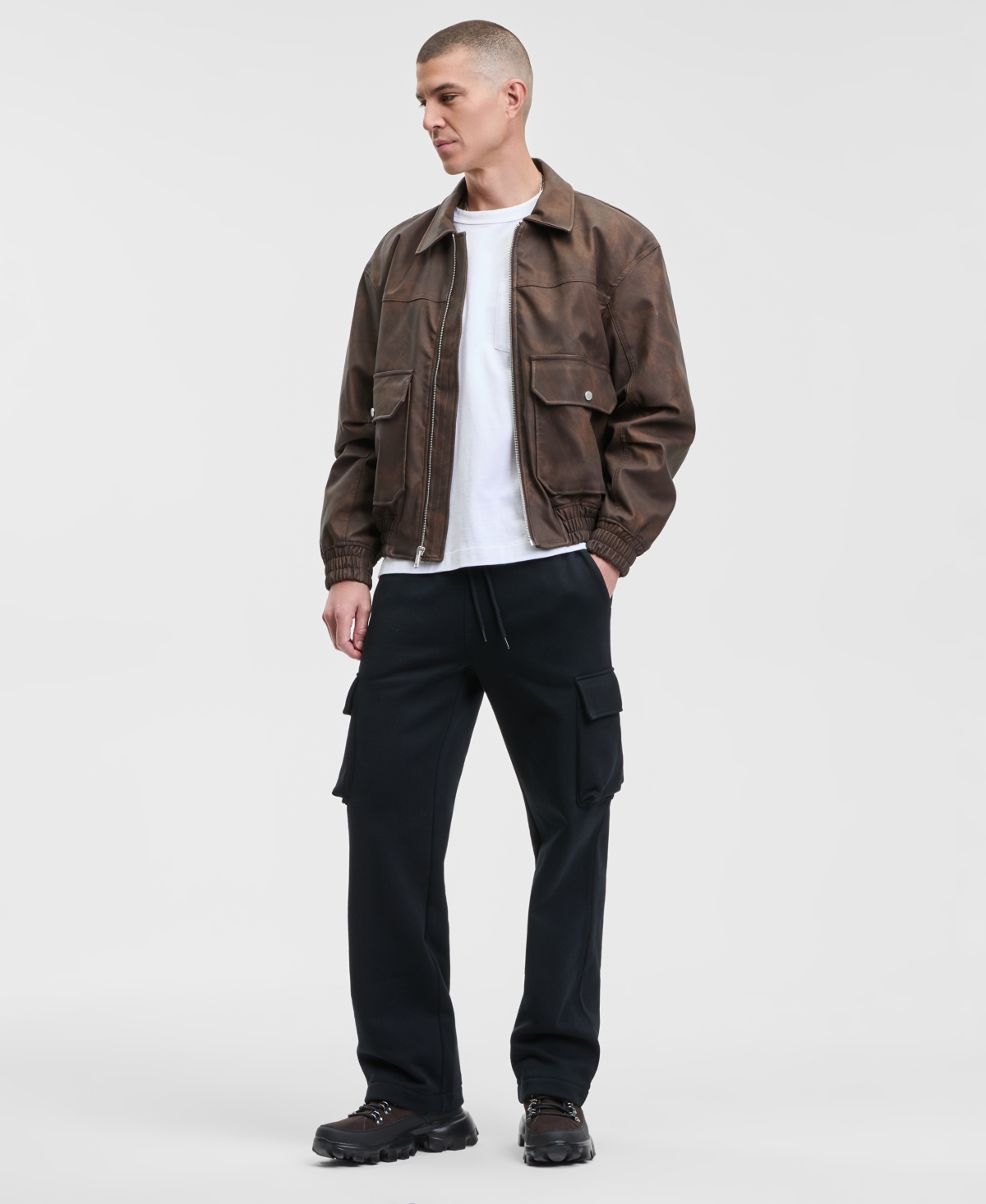 Mode Of One Men's Relaxed Faux-leather Jacket, Macy's Exclusive In Brown