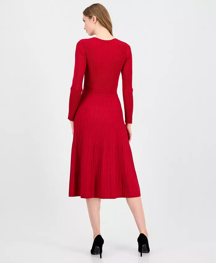 Women's Metallic Wrap Fit & Flare Dress - thumbnail 5