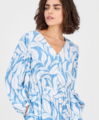 Petite Printed Blouson-Sleeve Babydoll Dress, Macy's Exclusive