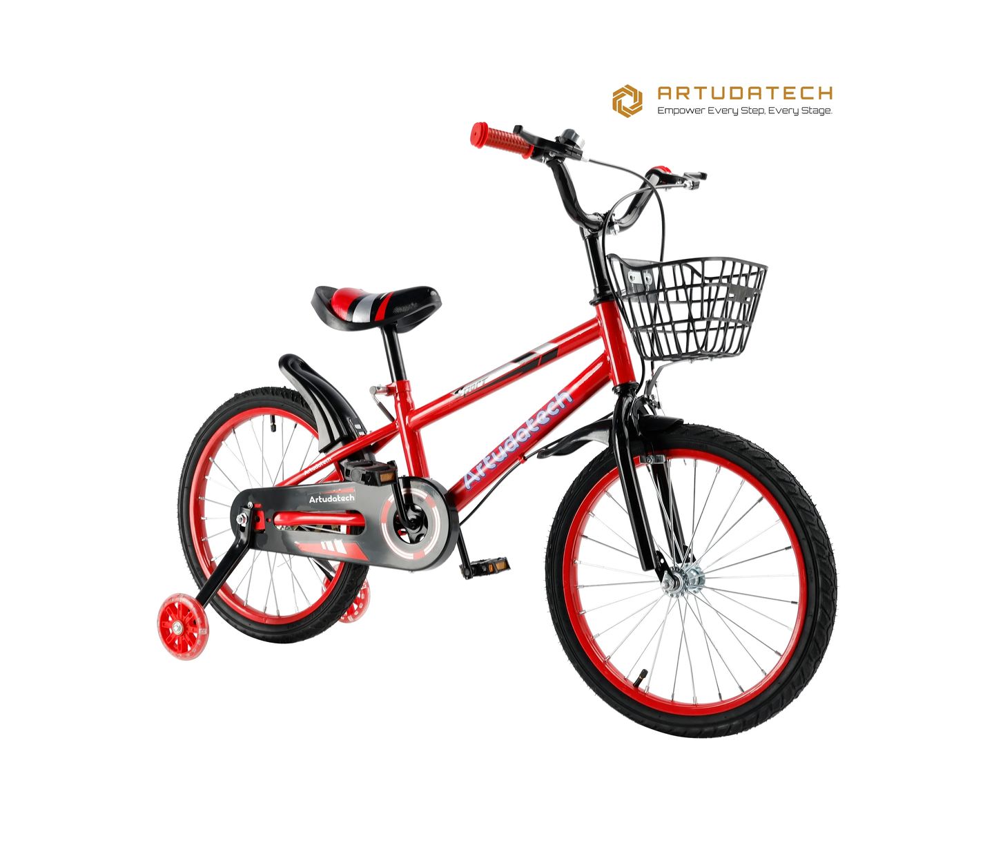 Детская игрушка Artudatech 14 Inch Kids Bike with Glowing Training Wheels, Dual Brakes & High-Carbon Steel Frame Gift for Girls and Boys Ages 3-7, цвет: Красный — фото 7
